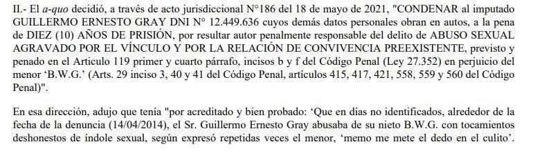 Un párrafo de la resolución de la Corte Suprema de Justicia de Tucumán