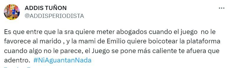 Este tuit lo escribió Addis después de recibir varios comentarios en su contra (Captura de pantalla/Twitter)