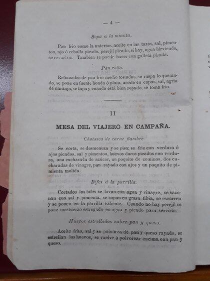 El inicio del apartado dedicado a la "Mesa del viajero en campaña"