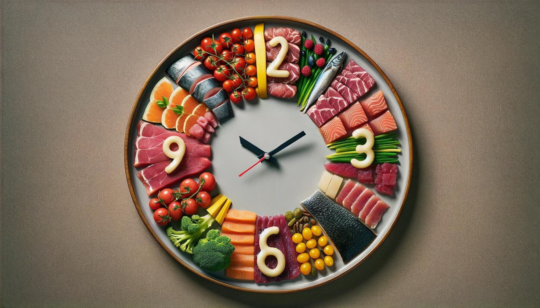 Imagen que ilustra la diversidad alimentaria de la dieta intermitente, promoviendo la salud con opciones nutritivas como vegetales, frutas, carne y pescado. (Imagen Ilustrativa Infobae)