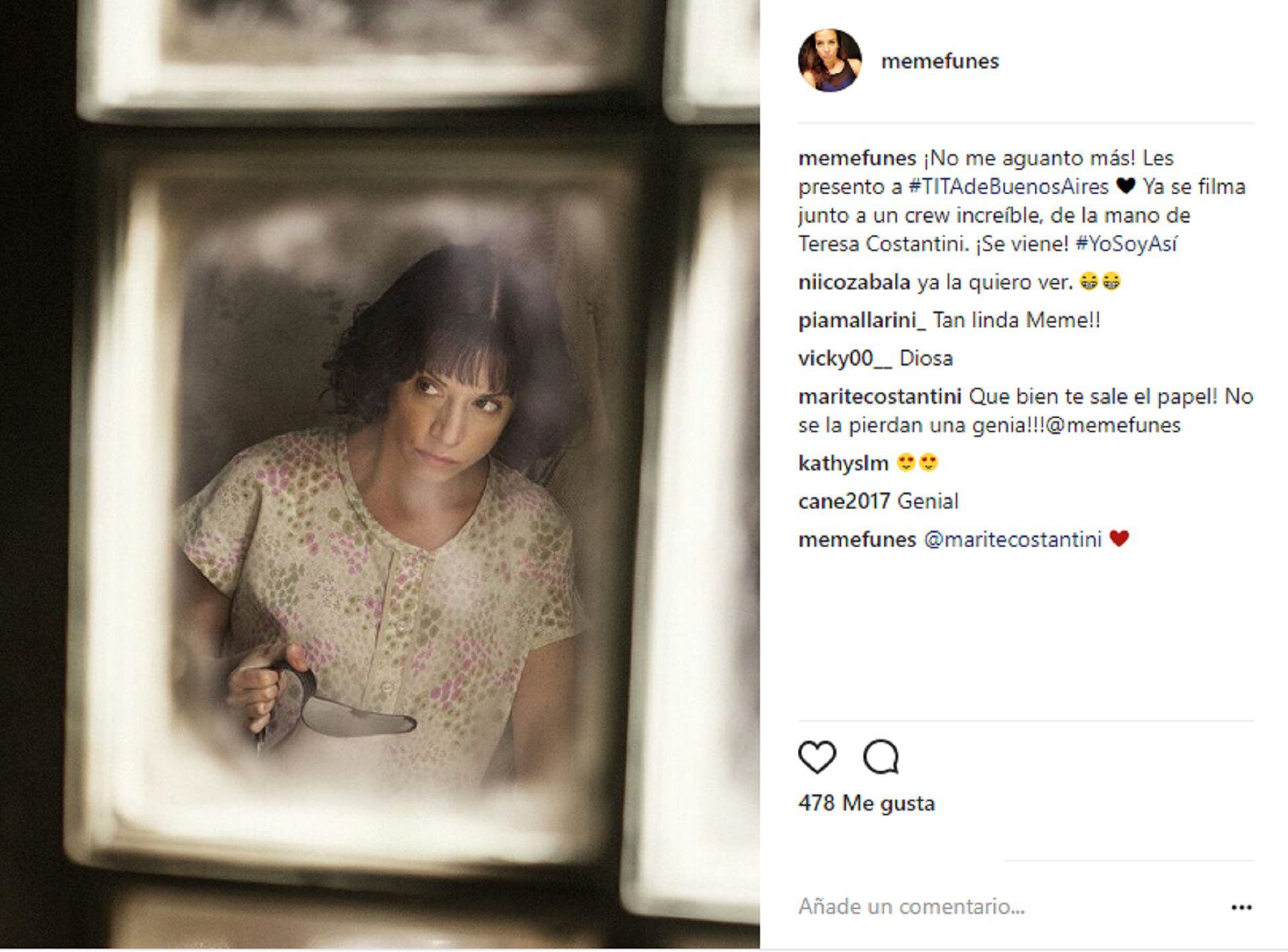 Merdeces Funes compartió en las redes sociales fotos durante la filmación de la película de Tita Merello