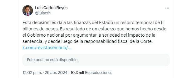 Luis Carlos Reyes celebró la decisión de la Corte Constitucional - crédito captrua de pantalla