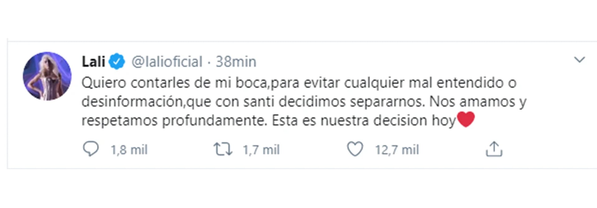 El tuit de Lali Espósito 