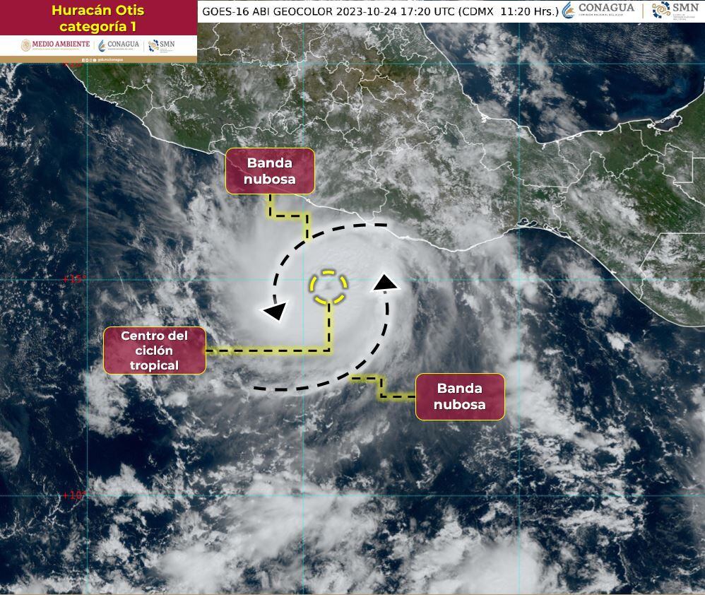 Vista satélite de la tormenta tropical Otis.