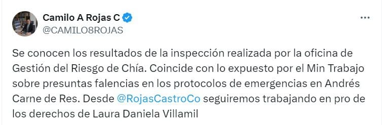 Así lo confirmó el abogado de la familia de Laura Villamil, la artista que resultó herida tras falta de protocolos de seguridad en Andrés Carne de Res - crédito captura de pantalla X