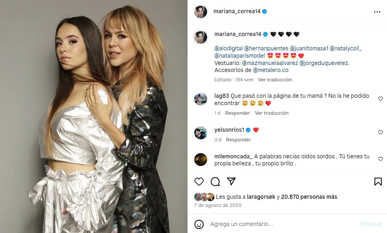 Debido a la baja de la cuenta de Natalia París, los usuarios trasladaron la inquietud a su hija, Mariana Correa - crédito @mariana_correa14/Instagram