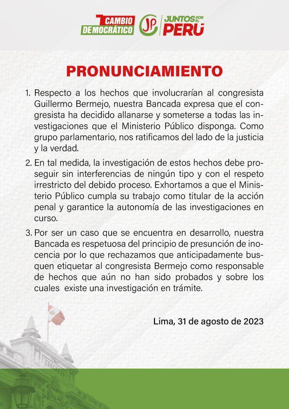 Comunicado de Cambio Democrático - Juntos por el Perú