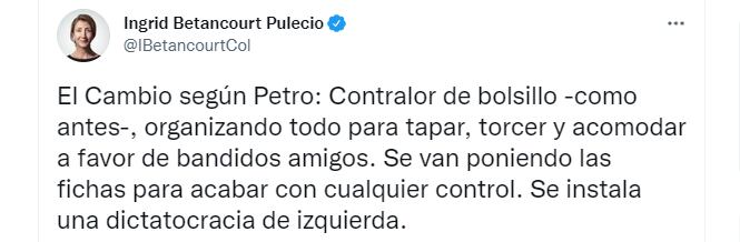 Trino publicado por Íngrid Betancourt en sus redes sociales