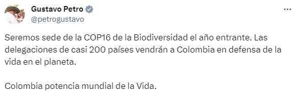 Petro confirmó la COP16 en Colombia