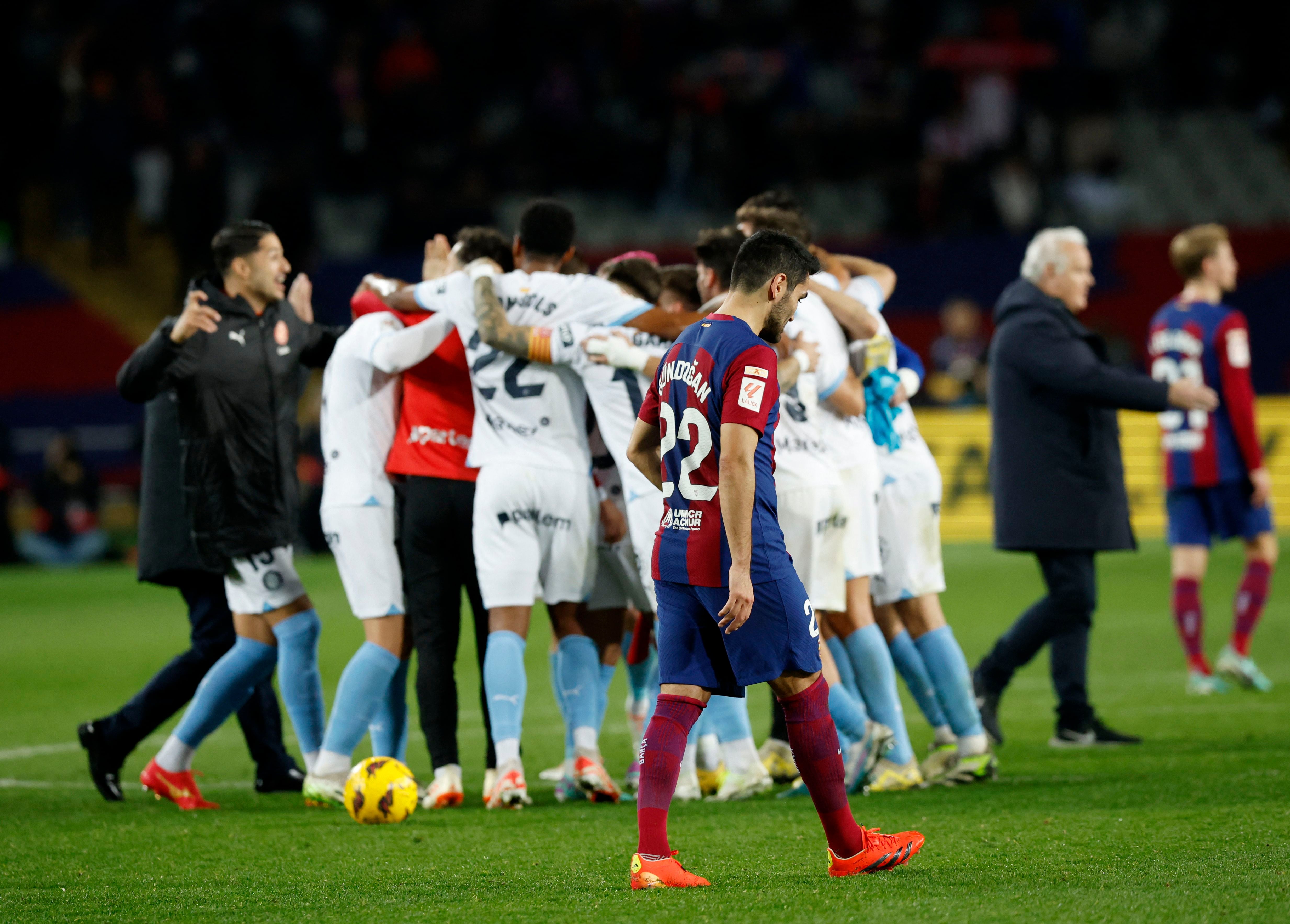 El Girona celebra mientras Gündogan se aleja (REUTERS/Albert Gea)