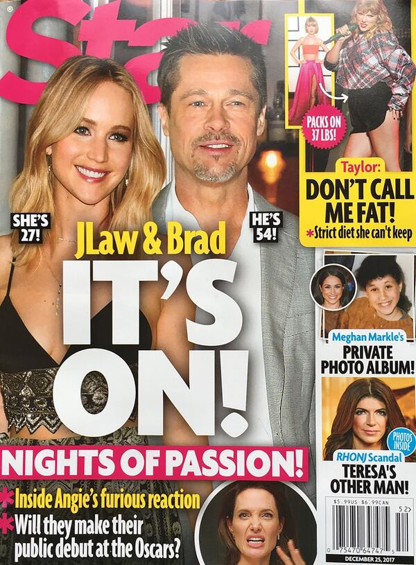La portada de Star confirmando el supuesto romance entre Brad Pitt y Jennifer Lawrence