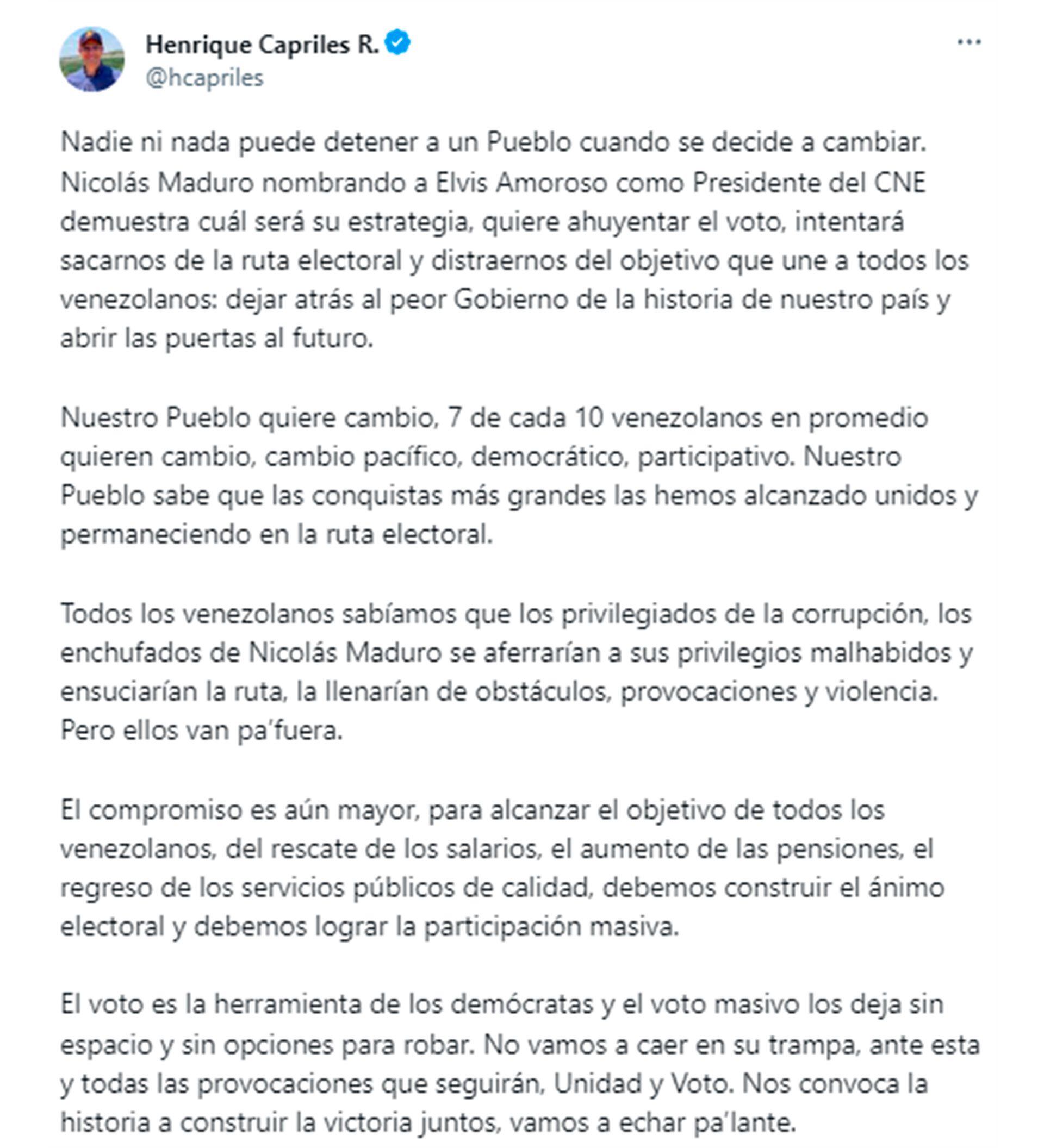 El mensaje de Capriles