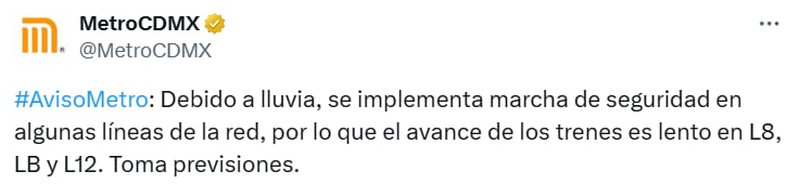 Estado en tiempo real de las diversas líneas del STC capitalino. (TW Metro CDMX)