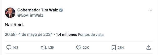 El gobernador de Minnesota, Tim Walz, mostró su apoyo al jugador a través un publicación en redes sociales. (X: Gobernador Tim Walz)