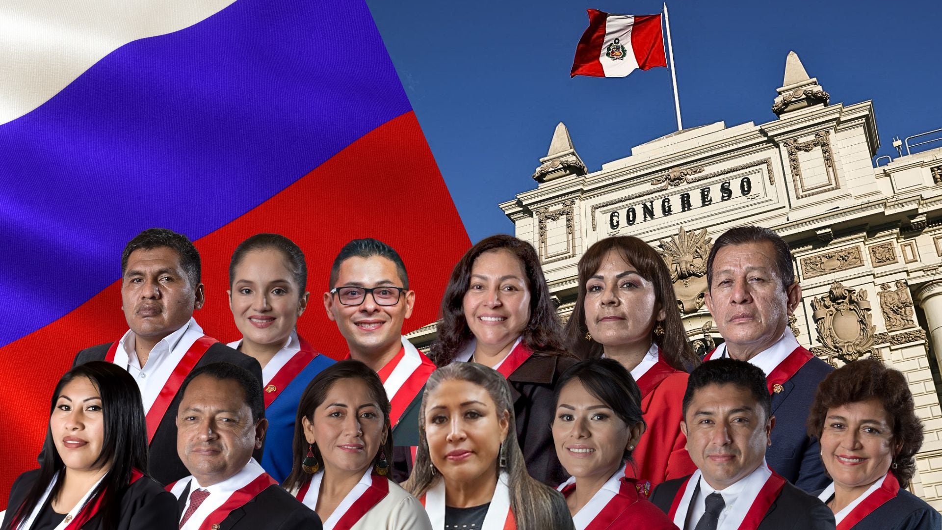 13 congresistas viajaron a Rusia para un encuentro parlamentario, en plena semana de representación - crédito: Composición Infobae Perú