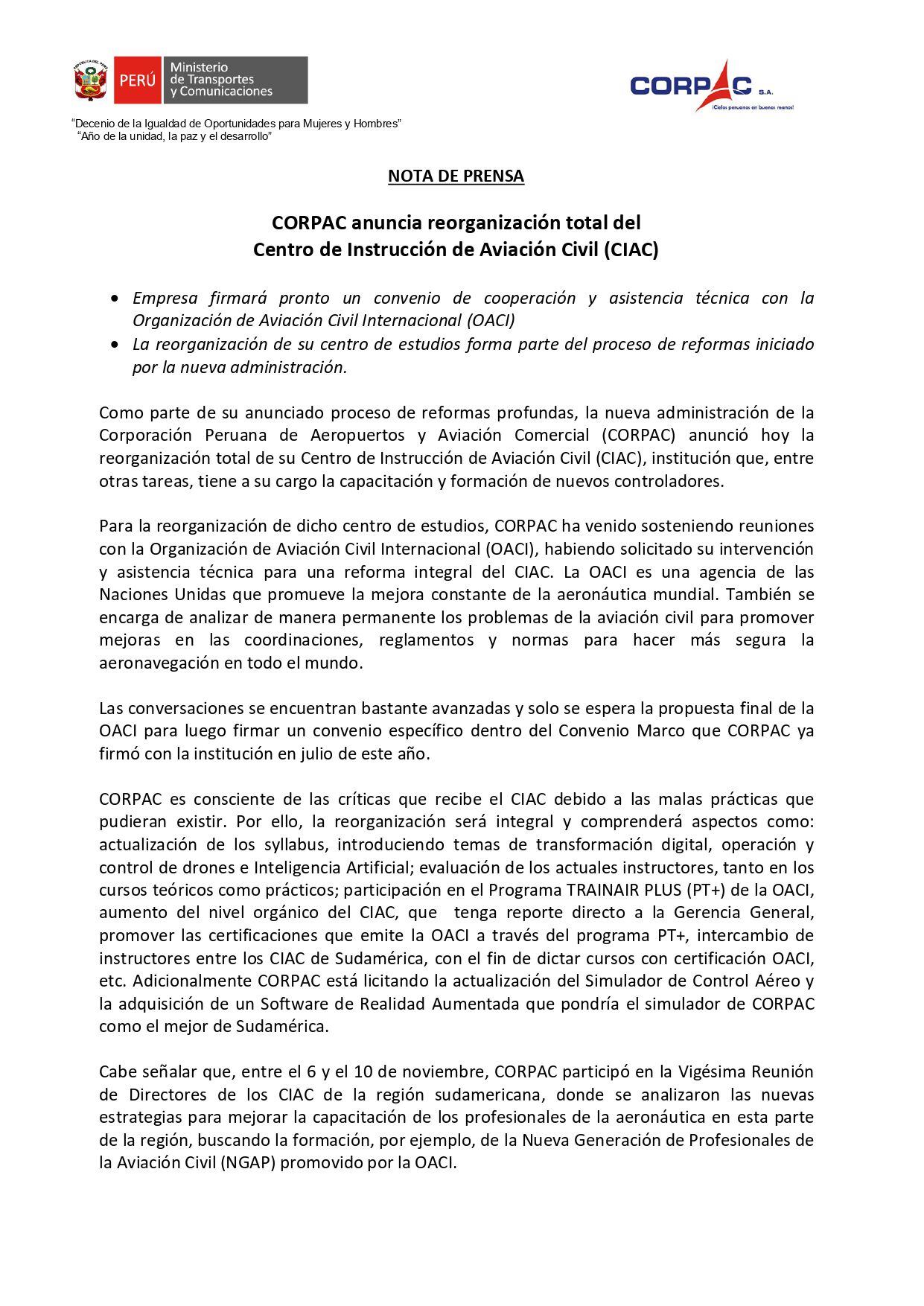 Comunicado de Corpac