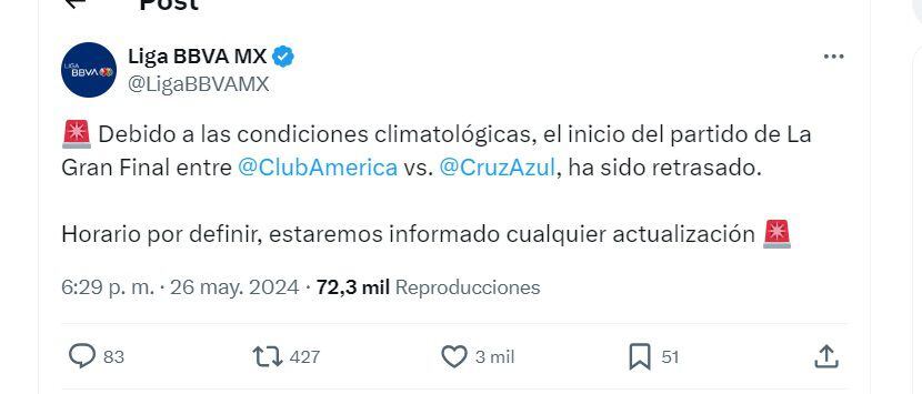 Posponen América vs Cruz Azul