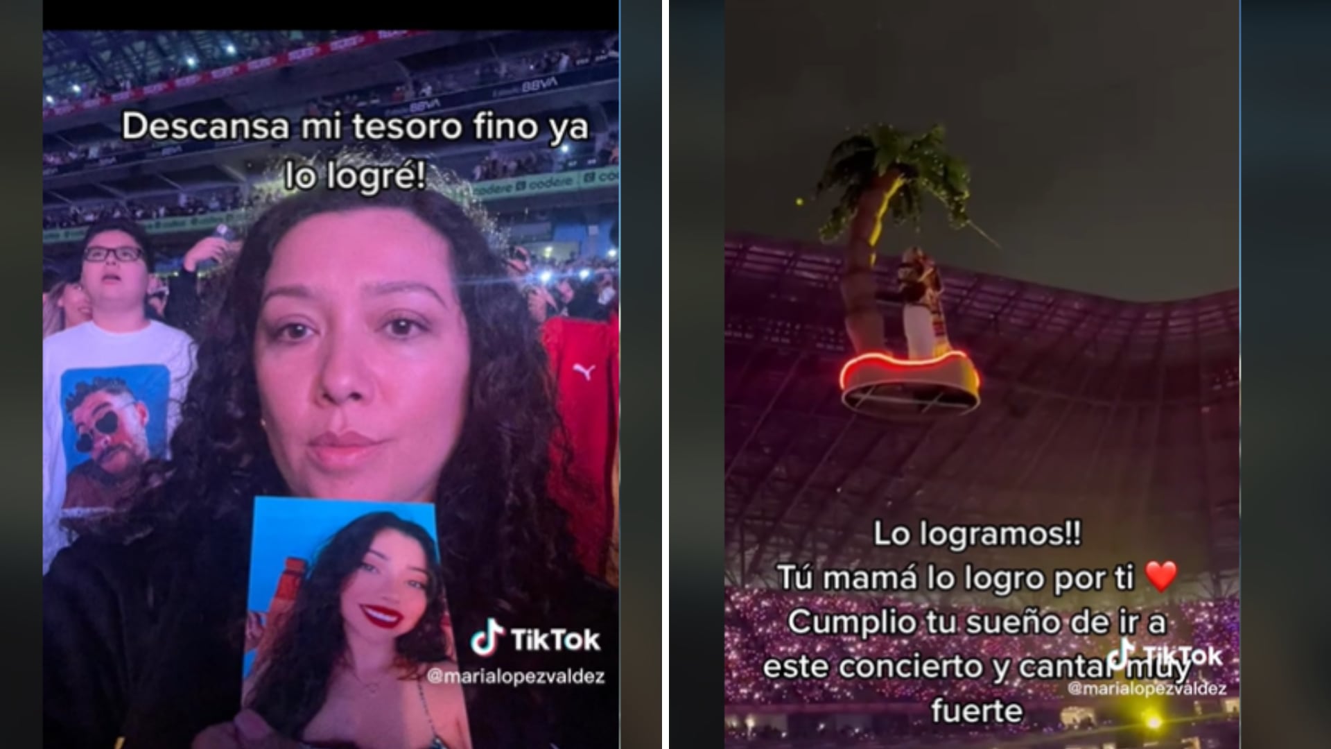 Llevo madre retrato de su hija fallecida a concierto de Bad Bunny