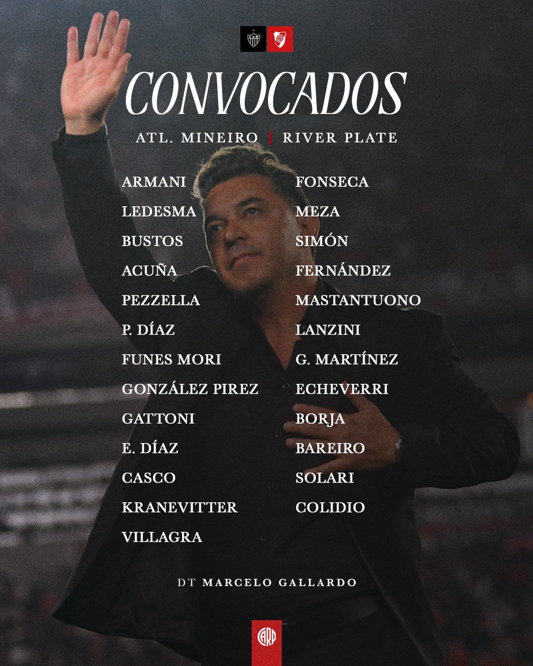 Los convocados por Marcelo Gallardo para la primera semifinal de River Plate ante Atletico Mineiro por la Copa Libertadores