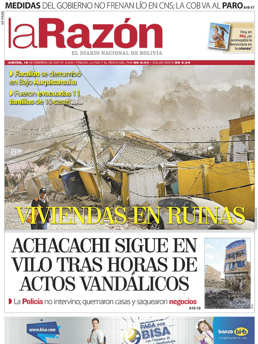 La Razón Bolivia Jueves 16 De Febrero De 2017