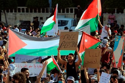 Manifestación en solidaridad con los palestinos esta semana en Amán. EFE/EPA/MOHAMMAD ALI
