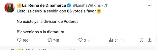 Laisha Wilkins reaccionó con pesimismo a la aprobación de la Reforma Judicial. (@LaishaWilkins)