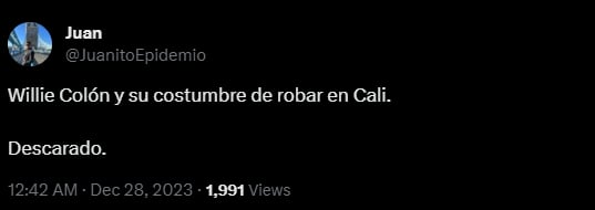 Reacciones por ausencia de Willie Colón durante la Feria de Cali - crédito @JuanitoEpidemio/X