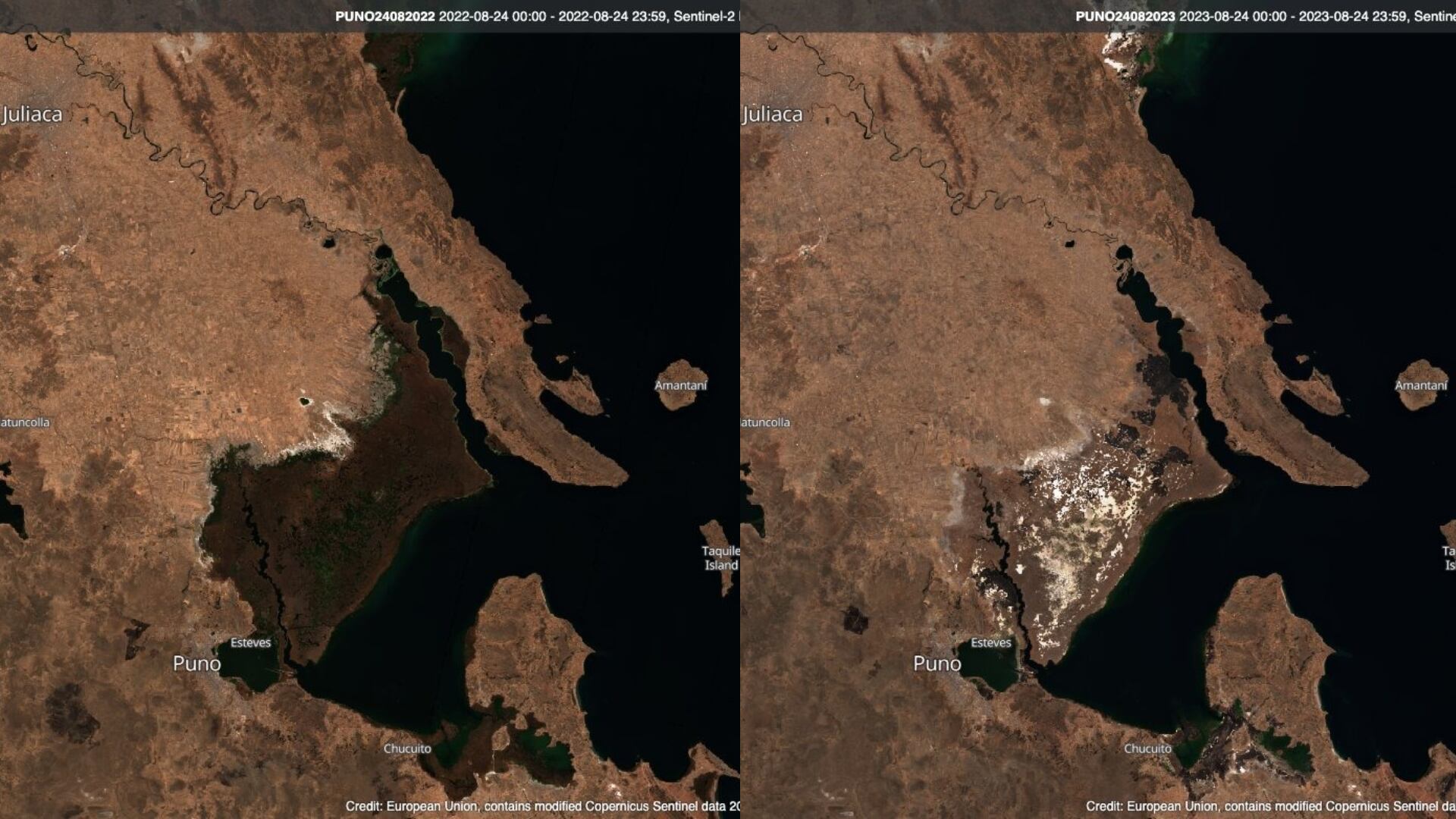 Imágenes satelitales del lago Titicaca.