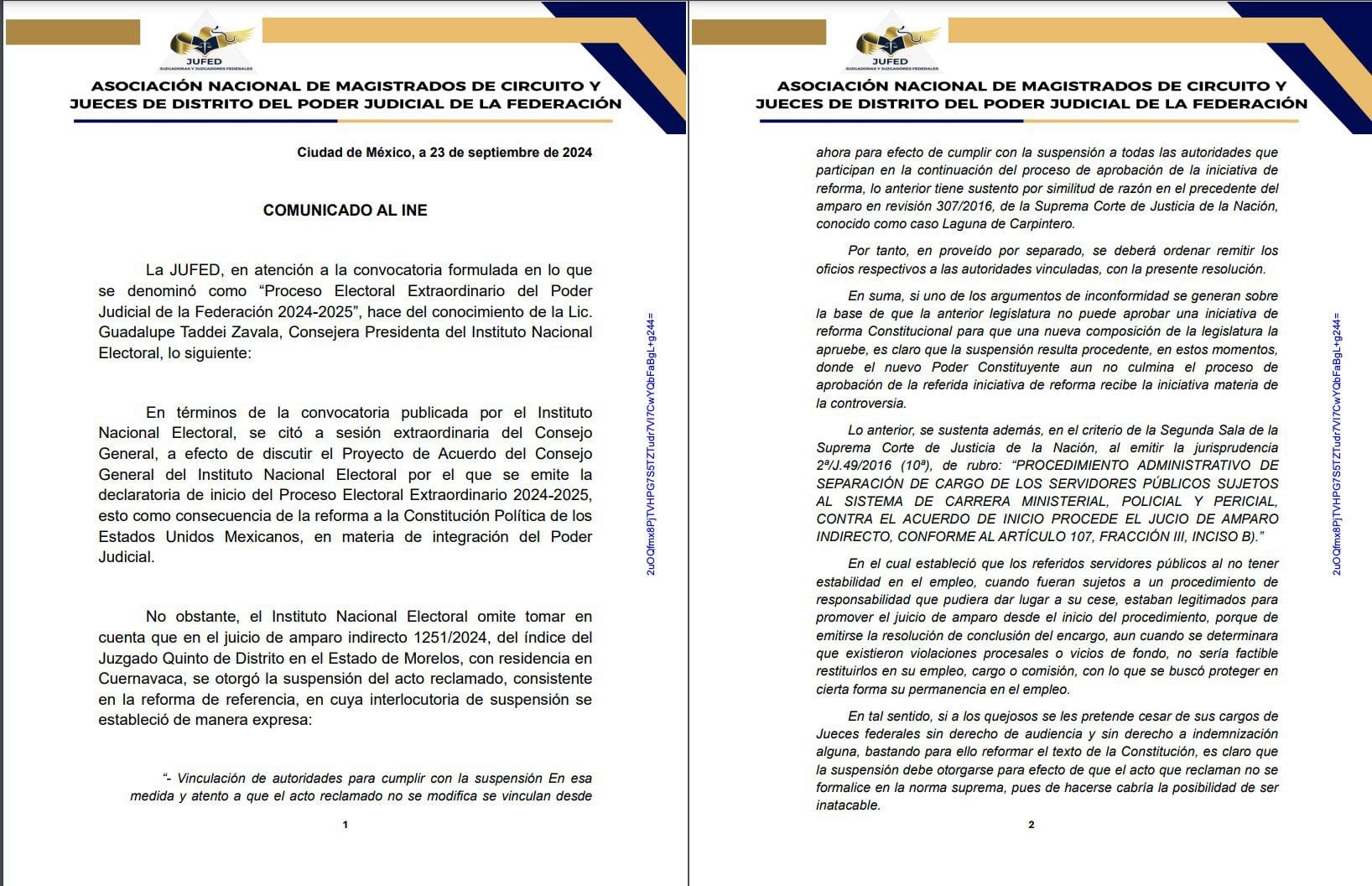 La Jufed pidió al INE dejar sin efecto la asamblea encaminada a discutir la aprobación del Proyecto de Acuerdo del Consejo General del Instituto Nacional Electoral (@jufed_org)