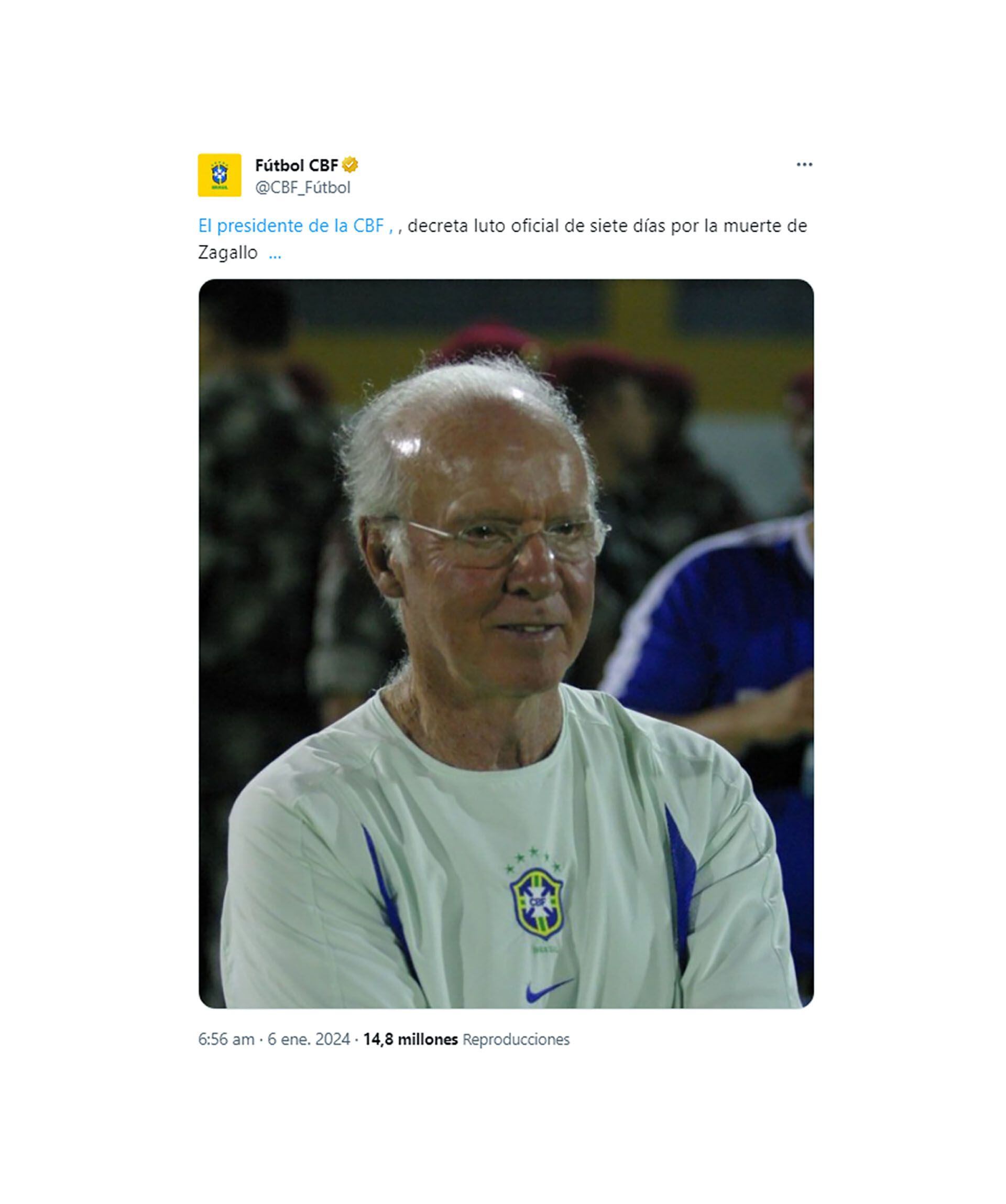 tuits muerte fallecimiento mario lobo zagallo brasil