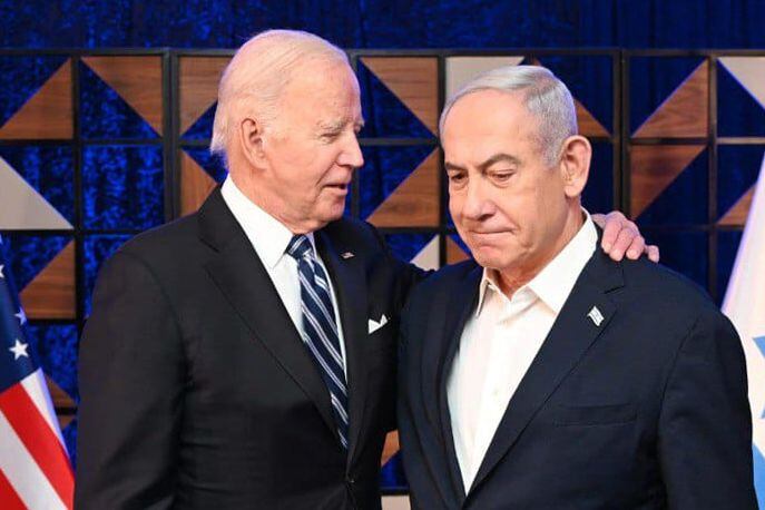 El presidente estadounidense Joe Biden (izq.) con el primer ministro israelí Benjamin Netanyahu durante una conferencia de prensa conjunta después de su reunión. Foto: Avi Ohayon/GPO/dpa - 