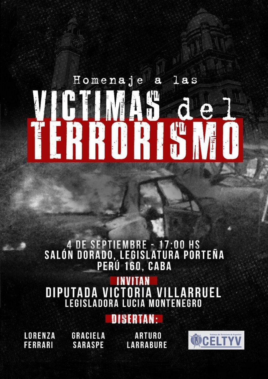 La invitación al “homenaje a las víctimas del terrorismo” organizado por Victoria Villarruel