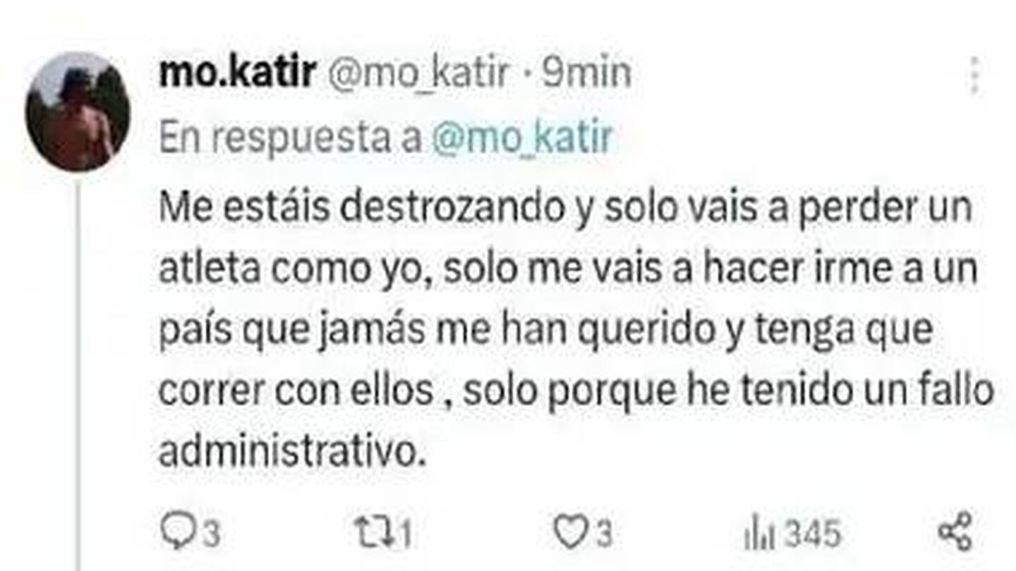 Post de Mo Katir en los que reacciona tras su suspensión (X)