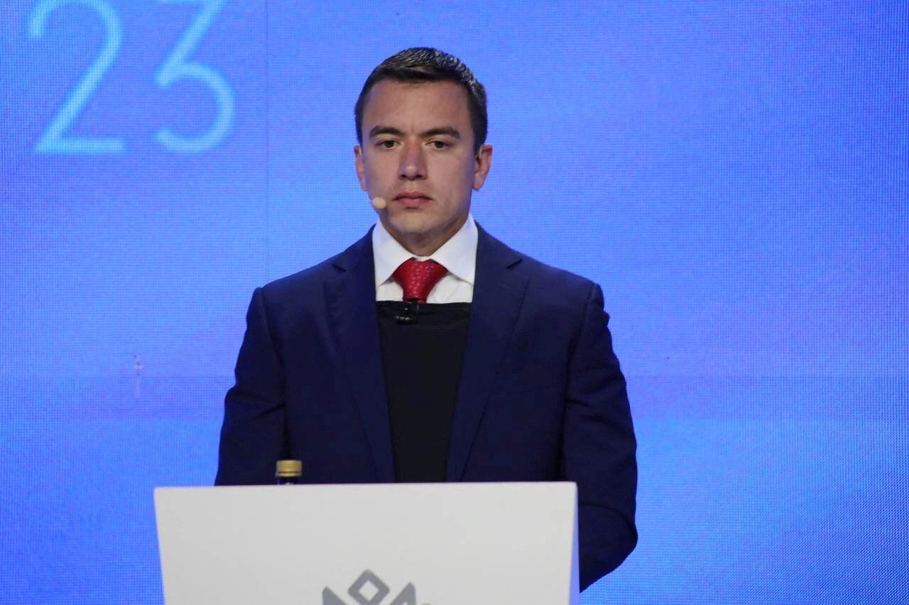 Ecuador presidential candidate Daniel Noboa of the Accion Democratica Nacional party attends a presidential debate, in Quito, Ecuador August 13, 2023. National Electoral Council/Handout via REUTERS THIS IMAGE HAS BEEN SUPPLIED BY A THIRD PARTY. NO RESALES. NO ARCHIVES.