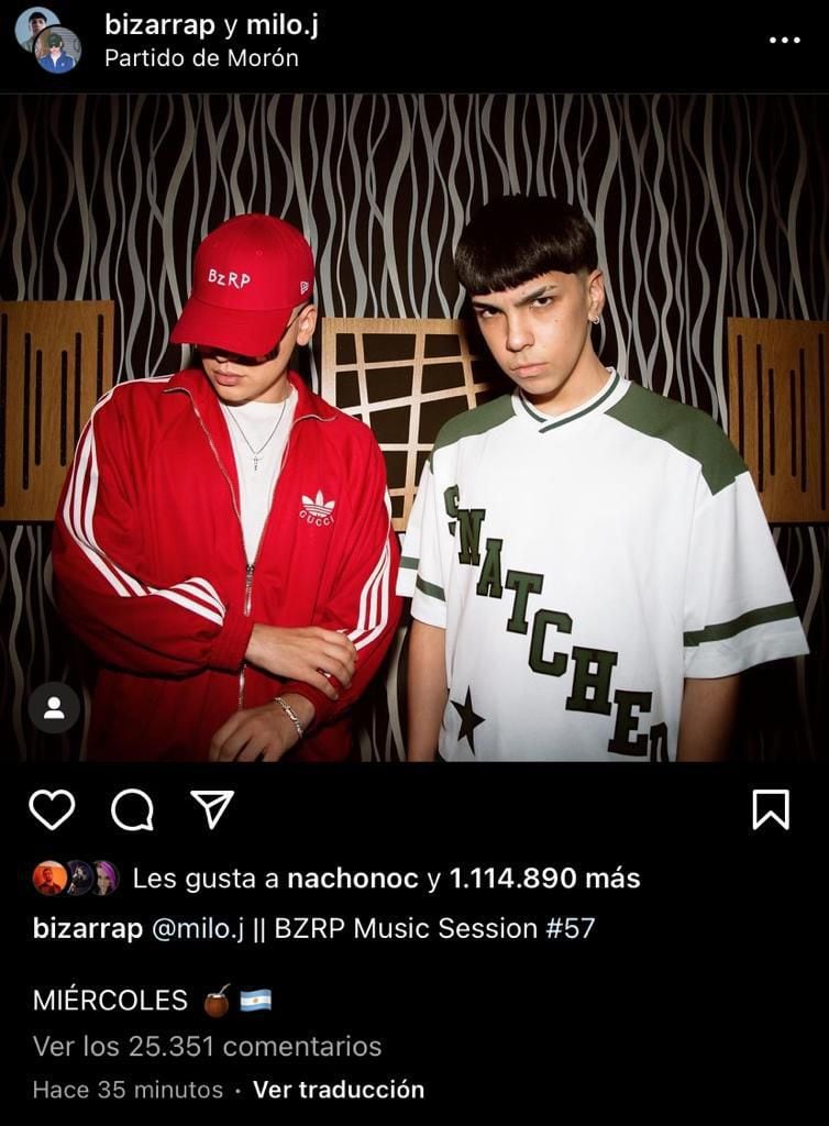 El anuncio de Bizarrap con Milo J (Instagram)