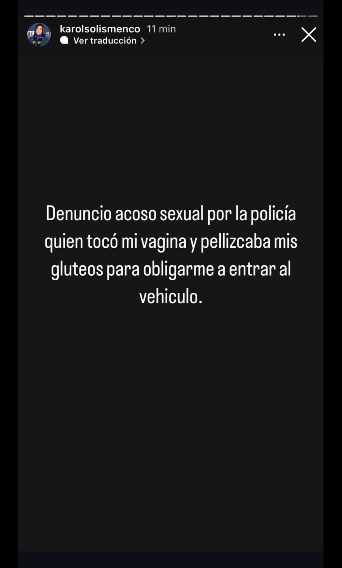 La politóloga Karol Solis denunció presuntos tocamientos indebidos en medio de un operativo policial en el peaje - crédito @UnCafePorQuilla/X