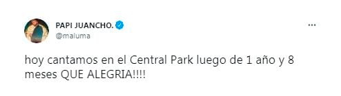 El tuit de Maluma horas antes del show, que se suspendió por una tormenta antes de que el colombiano pudiera subir al escenario