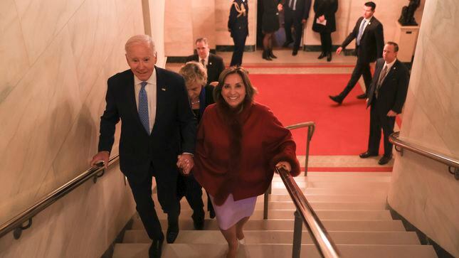 Dina Boluarte se reunió brevemente con Joe Biden. (Foto: Cancillería)