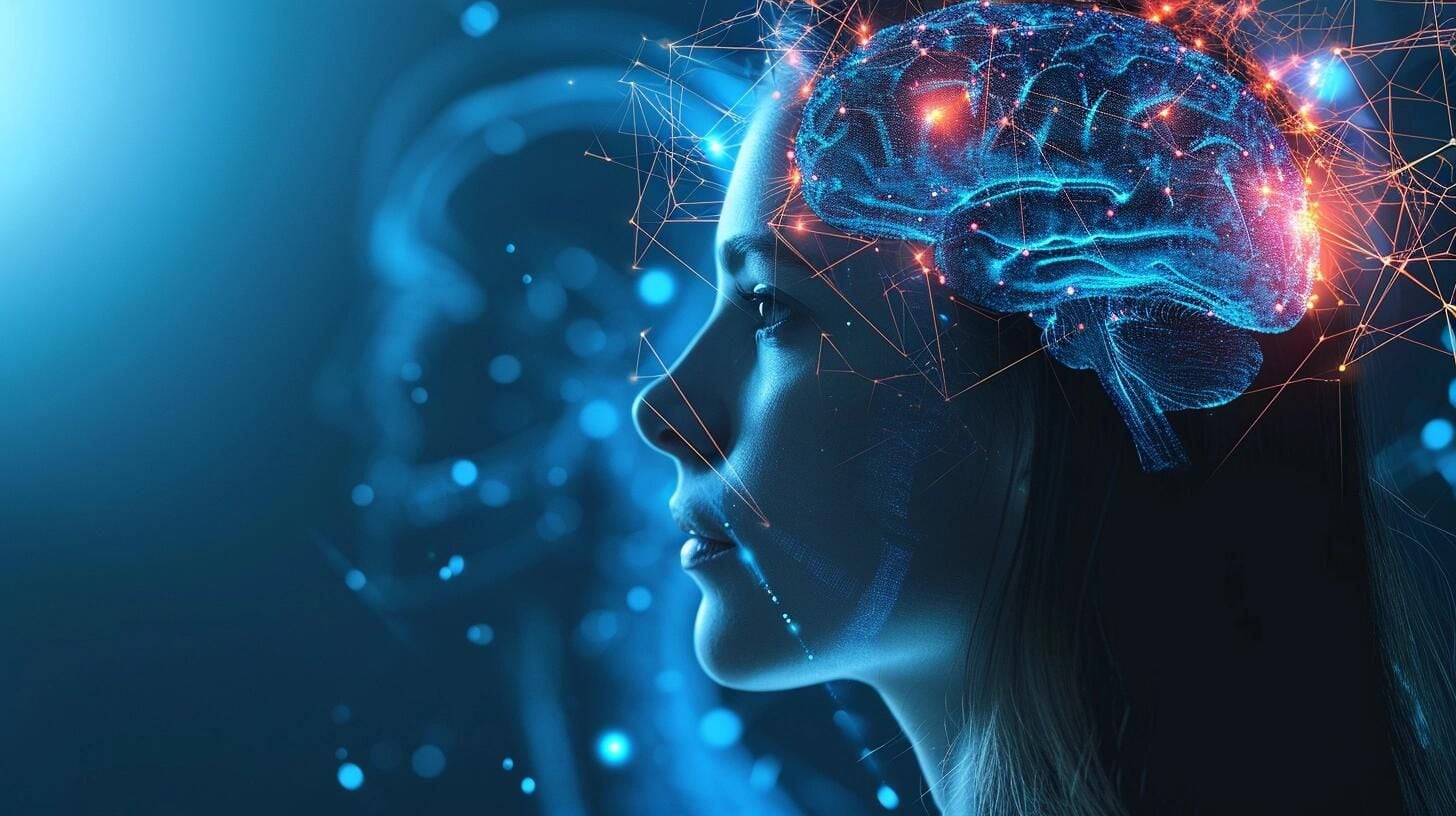 Imagen de una mujer con representaciones visuales de su cerebro y conexiones neuronales integradas con elementos de inteligencia artificial y robótica. La fotografía destaca la fusión de la neurociencia con la tecnología avanzada, ilustrando el impacto de la computación y la informática en la expansión de las capacidades cerebrales humanas. Refleja la evolución de la interacción entre el cerebro humano y los sistemas computacionales, como un paso hacia el futuro de la neurotecnología. (Imagen ilustrativa Infobae)