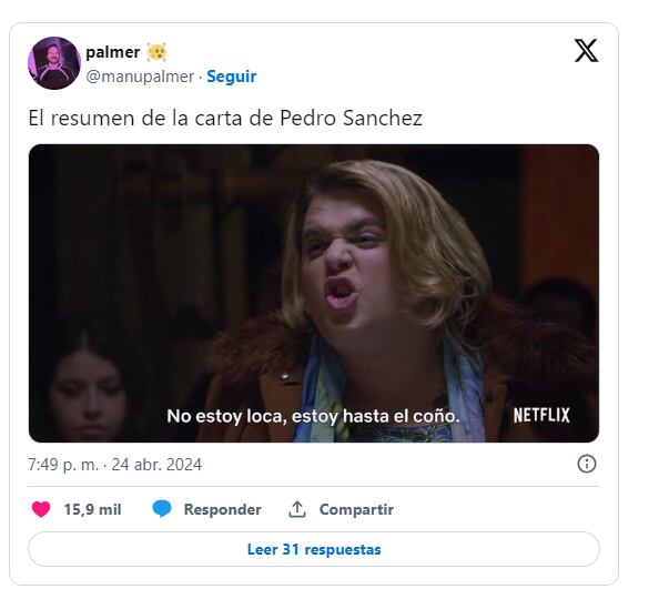 Meme de la no dimisión de Pedro Sánchez (@manupalmer)