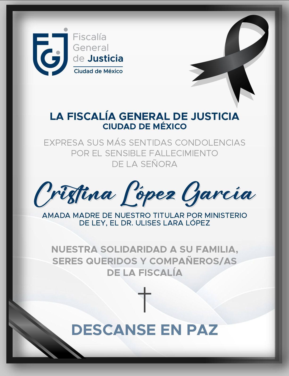 Muere la madre de Ulises Lara López Fiscalía CDMX