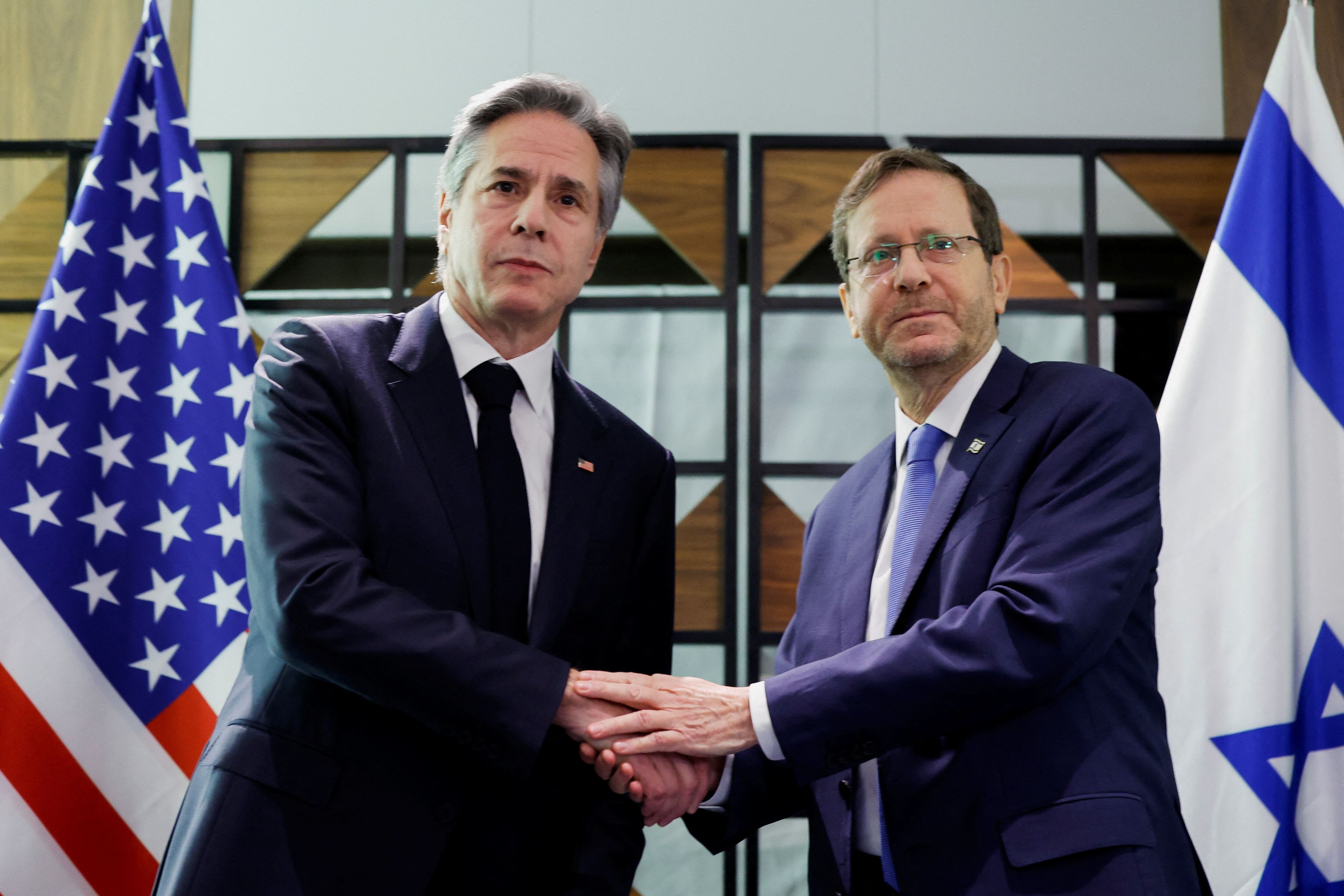 Blinken y el presidente israelí, Isaac Herzog (Reuters)