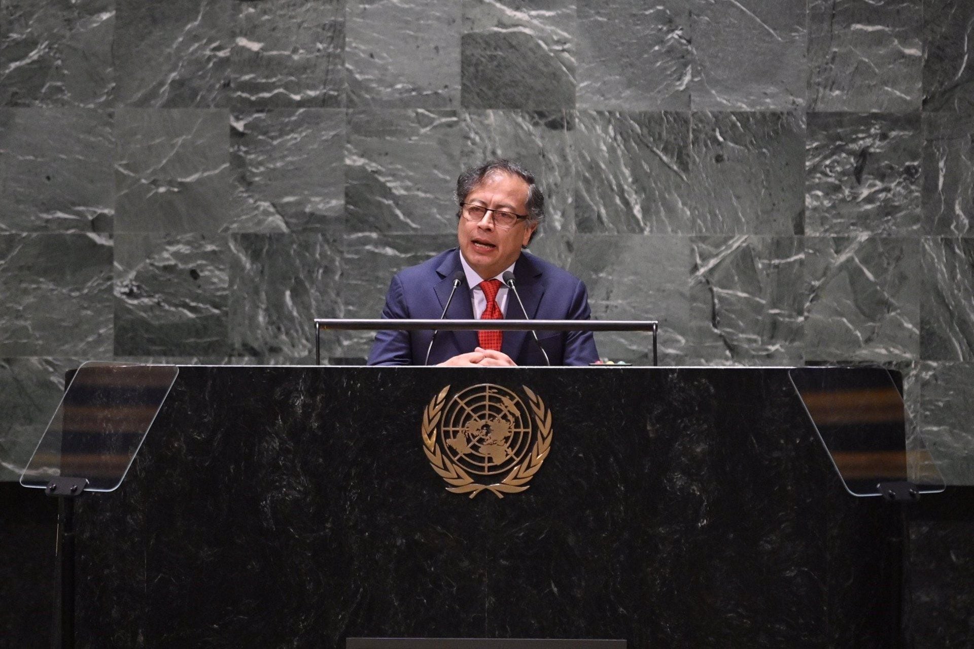 El presidente colombiano, Gustavo Petro, habla durante el debate general del 79º período de sesiones de la Asamblea General de las Naciones Unidas en la Sede de las Naciones Unidas en Nueva York. - crédito Presidencia de la República 