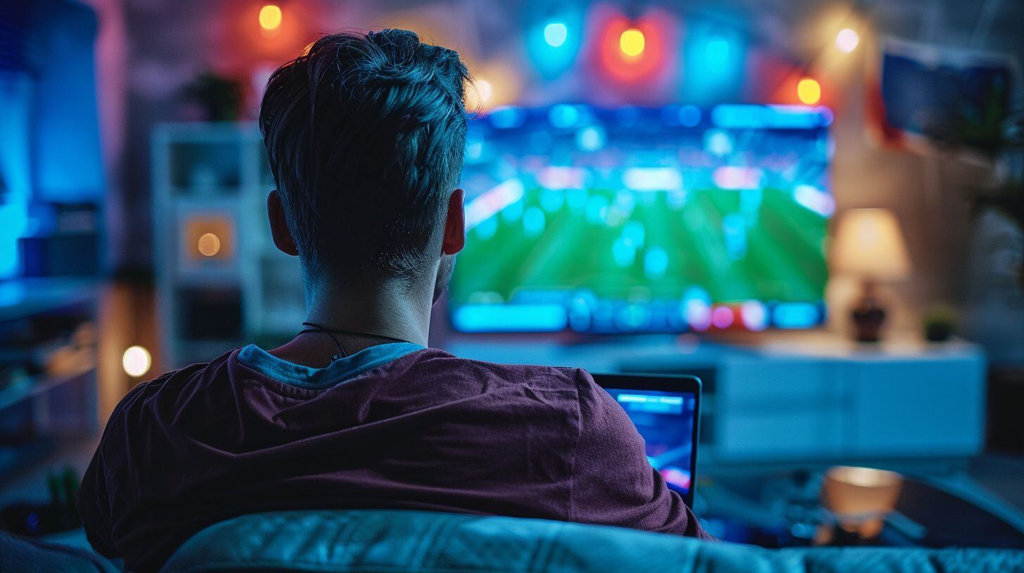 Persona disfrutando de un partido de fútbol en dispositivos electrónicos: computadora, tableta, móvil. - (Imagen Ilustrativa Infobae)
