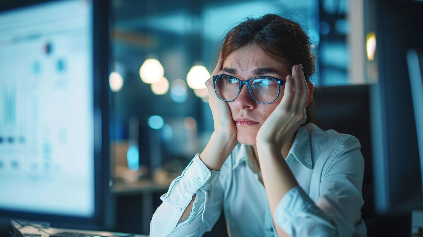 Una mujer ingeniera ve con preocupación la pantalla de su computadora - (Imagen Ilustrativa Infobae)