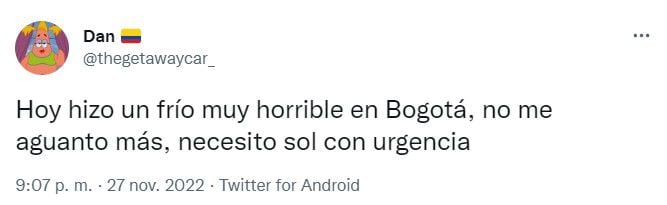 Usuarios se burlan en redes sociales de las bajas temperaturas en Bogotá