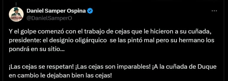 Daniel Samper Ospina sobre declaraciones de Gustavo Petro de un supuesto golpe de Estado - crédito @DanielSamperO/X