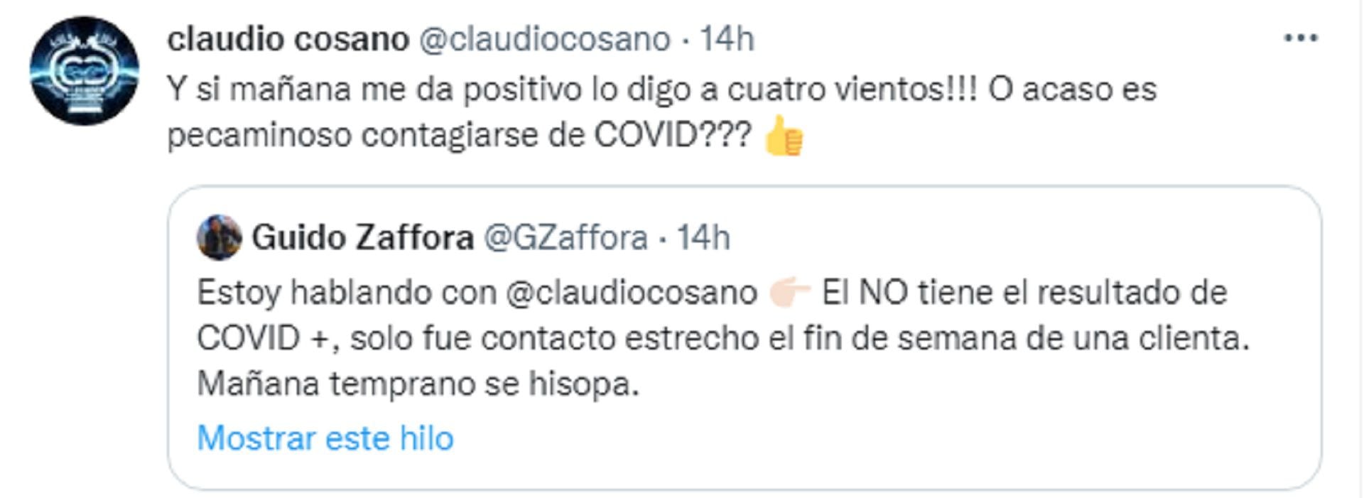 La palabra de Claudio Cosano el miércoles, antes de realizarse el hisopado el jueves por la mañana