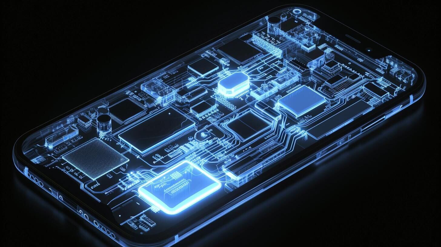 Imagen de la radiografía de un smartphone, destacando el microchip y la CPU, así como los complejos circuitos y componentes electrónicos. Esta vista interna simboliza la avanzada tecnología y computación implicadas en los dispositivos móviles actuales, desde la inteligencia artificial hasta la conectividad con internet. Representa la intersección de la informática, AI y robótica en el desarrollo de la tecnología móvil. (Imagen ilustrativa Infobae)