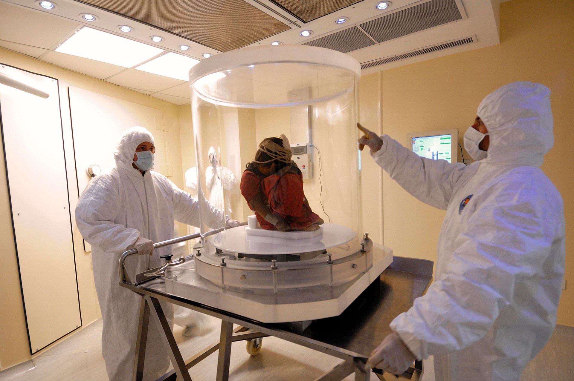 El Niño es una de los tres cuerpos momificados que se encontraron en 1999, durante una expedición al volcán Llullaillaco, en Salta. Los científicos analizaron los restos durante varios años antes de que se exhibieran. (AFP PHOTO/MUSEO DE ARQUEOLOGIA DE ALTA MONTAÑA)